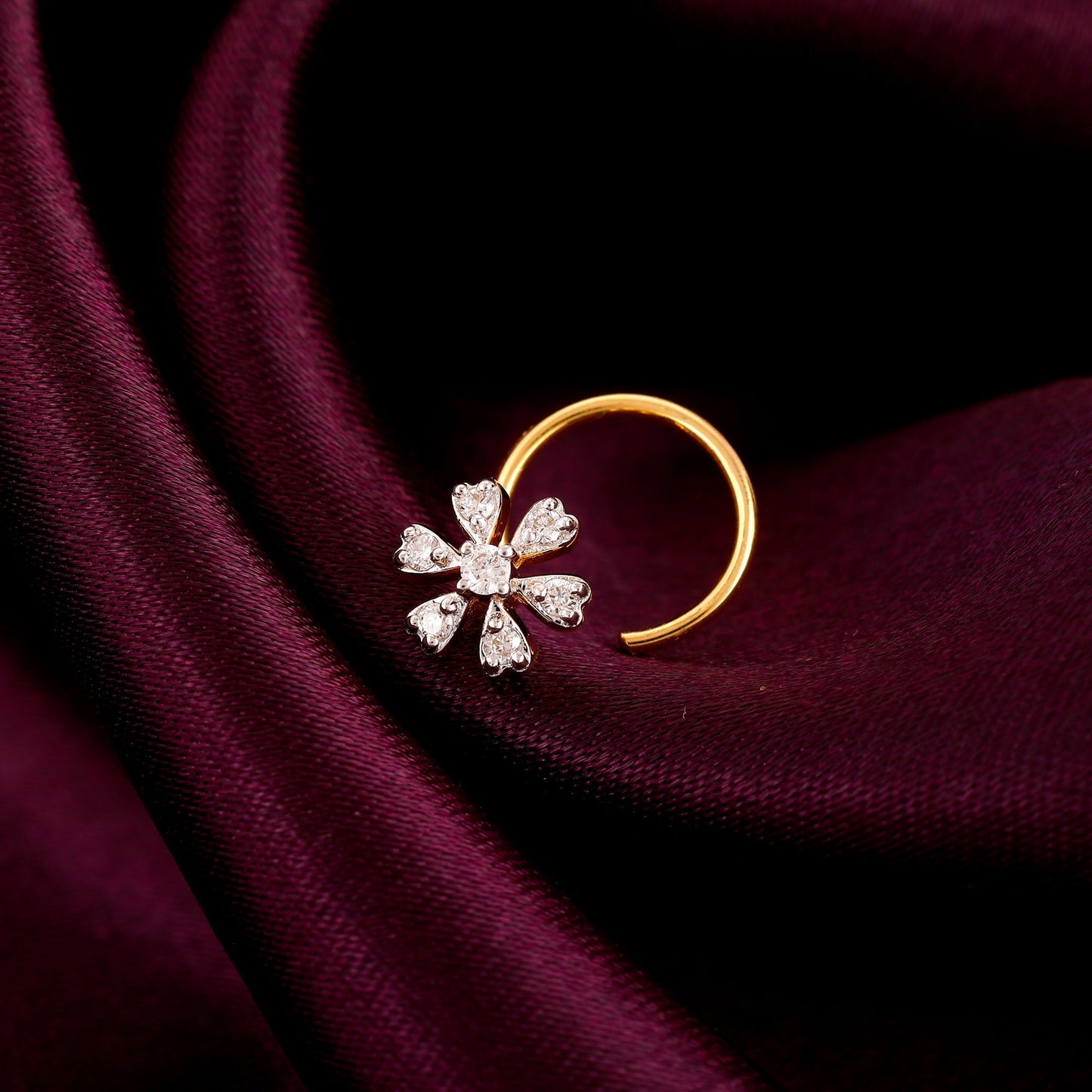 Gold Floral Grace Diamond Nose Pin