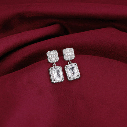 Anushka Sharma Silver Zircon Bold Baguette Earrings