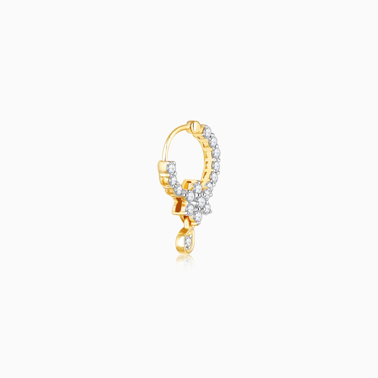 Gold Floral Dew Drop Diamond Nose Ring