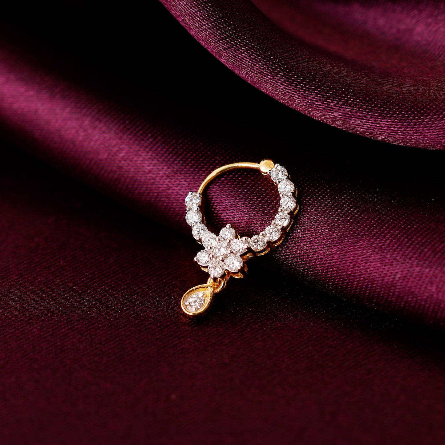 Gold Floral Dew Drop Diamond Nose Ring