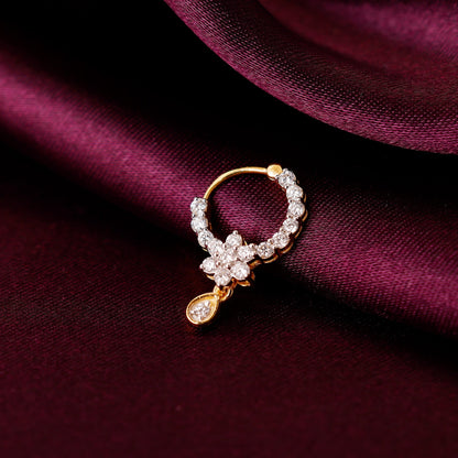 Gold Floral Dew Drop Diamond Nose Ring