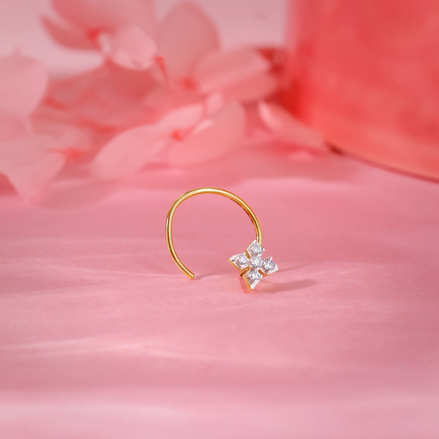 Gold Gilded Petals Diamond Nose Pin