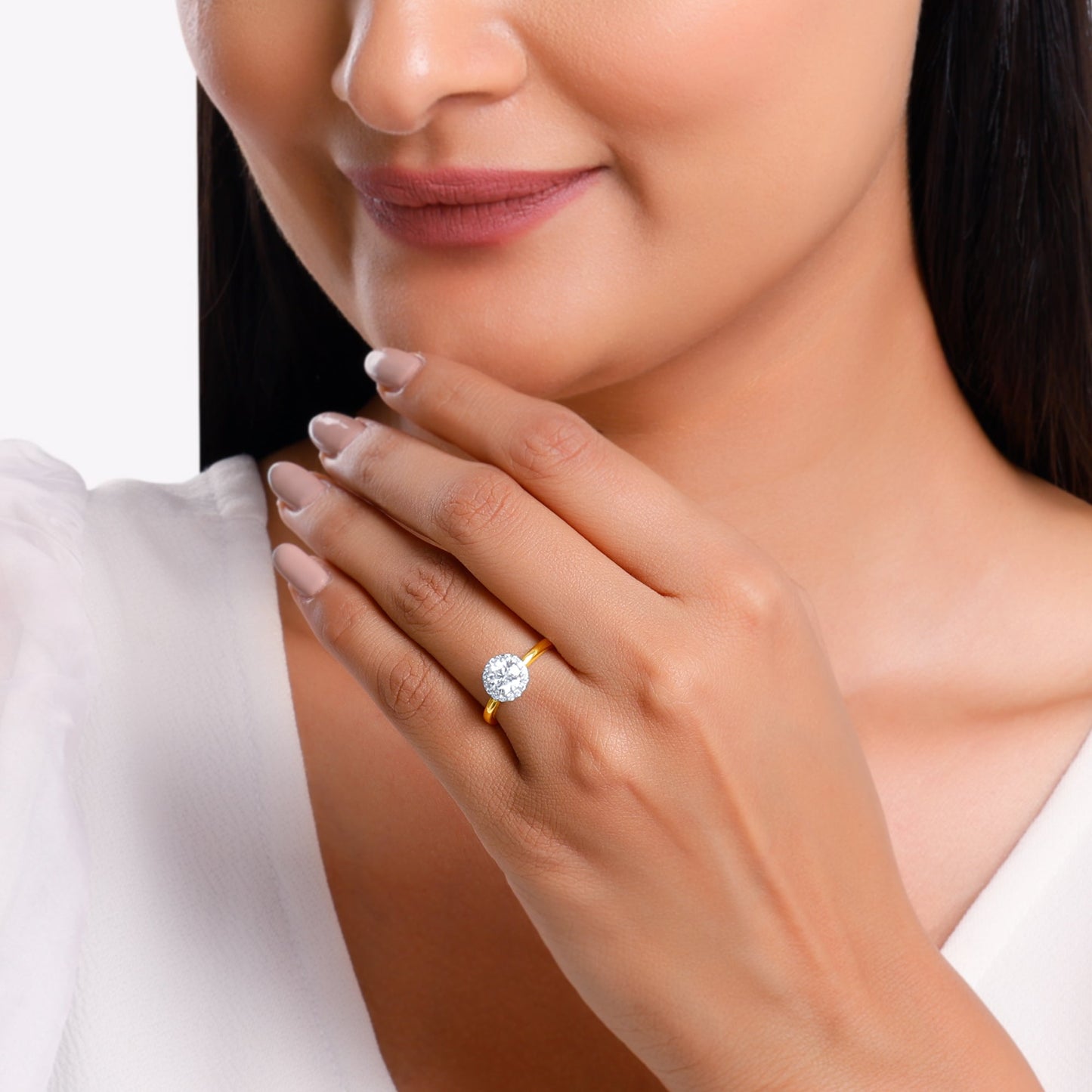Gold Audrey Halo Salitaire Diamond Ring