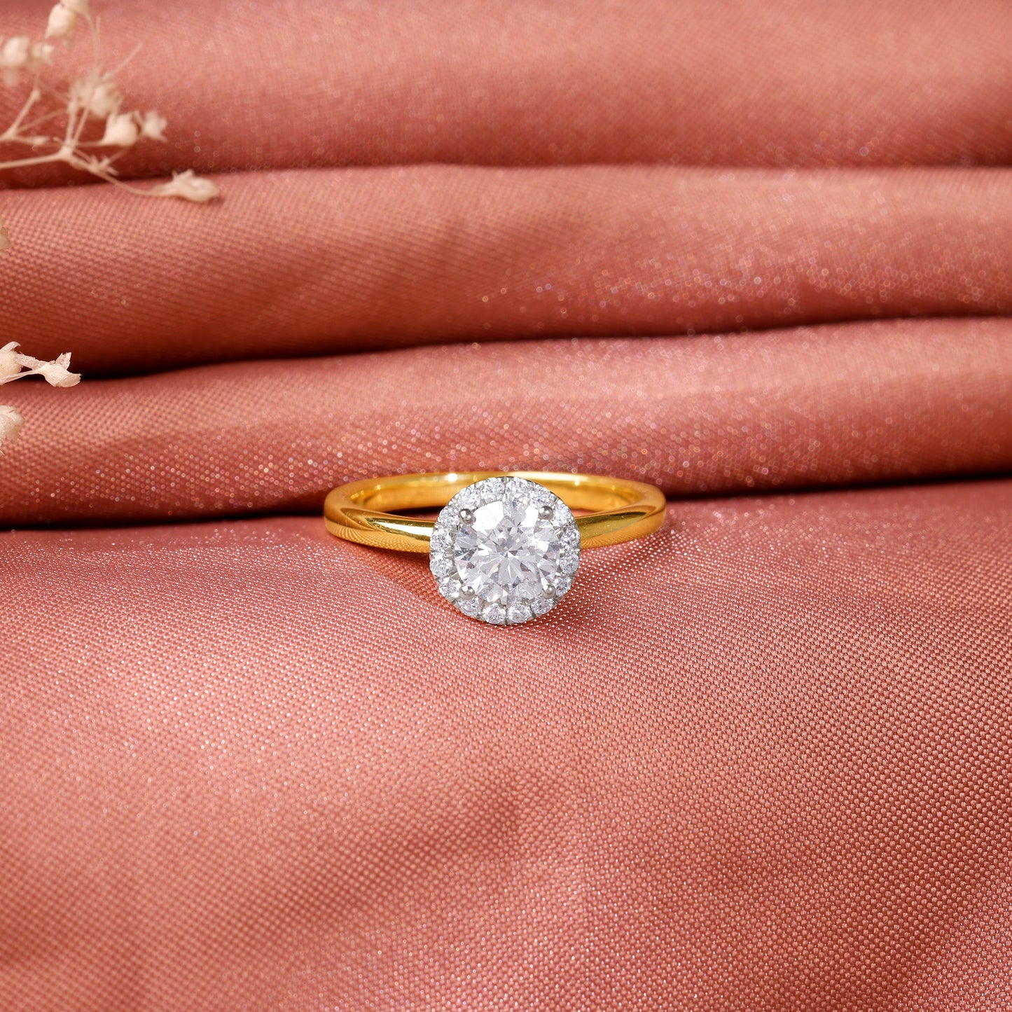 Gold Audrey Halo Salitaire Diamond Ring